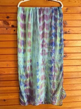 100% Silk Scarf Watercolor Tie Dye Blue Purple Green Long Wrap Shawl 76x21